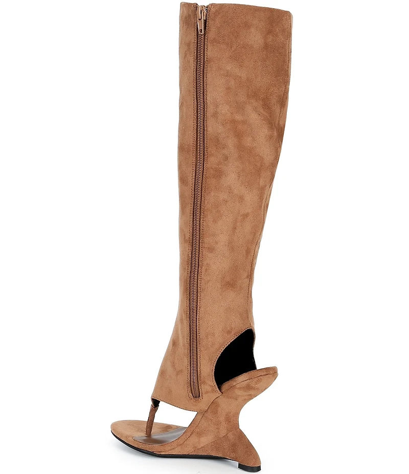 Jeffrey Campbell What's Up Suede Thong Gladiator Wedge Tall Boots