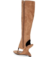 Jeffrey Campbell What's Up Suede Thong Gladiator Wedge Tall Boots