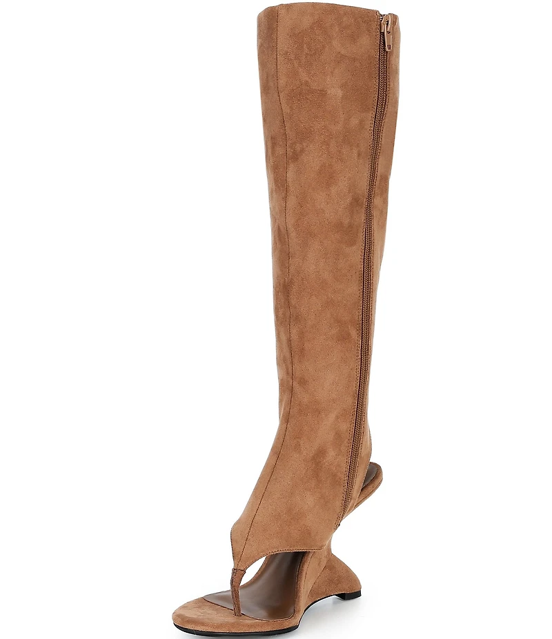Jeffrey Campbell What's Up Suede Thong Gladiator Wedge Tall Boots