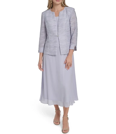 Jessica Howard 3/4 Sleeve Boat Neck Metallic Weave 2-Piece Jacket Dress