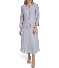 Jessica Howard 3/4 Sleeve Boat Neck Metallic Weave 2-Piece Jacket Dress