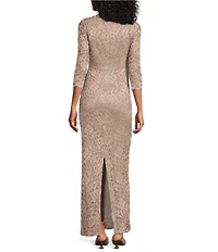 Jessica Howard 3/4 Sleeve Crew Neck Side Tuck Lace Gown