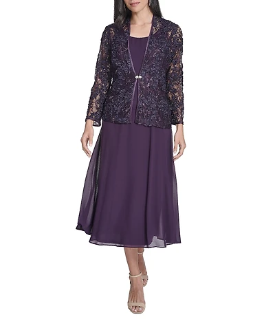 Jessica Howard 3/4 Sleeve Scoop Neck Soutache Mesh 2-Piece Jacket Dress