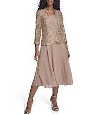 Jessica Howard 3/4 Sleeve Scoop Neck Soutache Mesh 2-Piece Jacket Dress