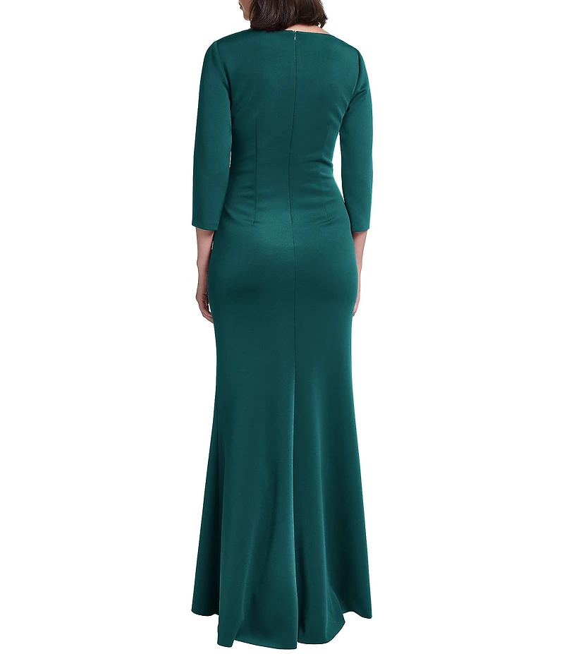 Jessica Howard 3/4 Sleeve V Neck Ruched Waistband Long Dress