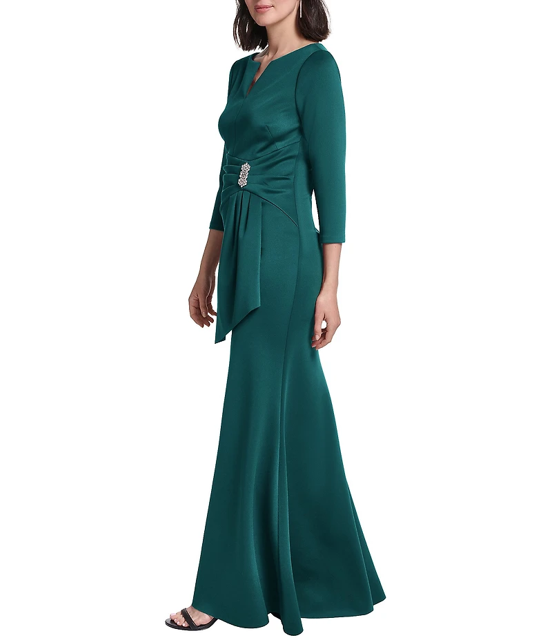 Jessica Howard 3/4 Sleeve V Neck Ruched Waistband Long Dress