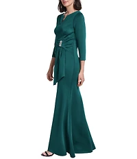 Jessica Howard 3/4 Sleeve V Neck Ruched Waistband Long Dress