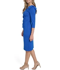 Jessica Howard Asymmetrical Neck 3/4 Sleeve Scuba Sheath Dress