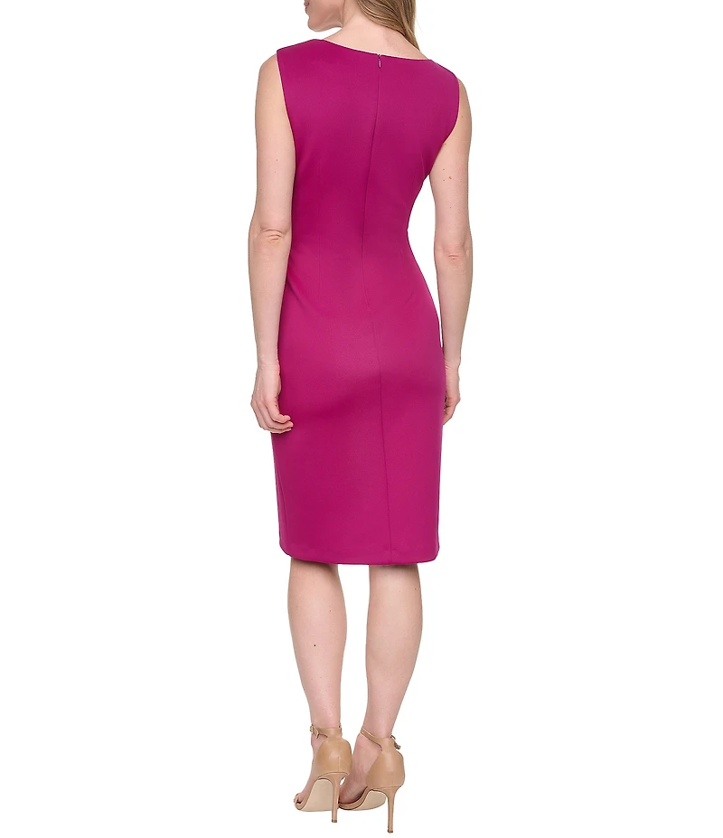 Jessica Howard Asymmetrical Hardware Neck Sleeveless Ruched Sheath Dress