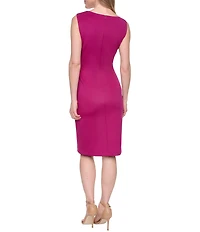 Jessica Howard Asymmetrical Hardware Neck Sleeveless Ruched Sheath Dress