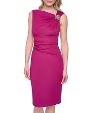 Jessica Howard Asymmetrical Hardware Neck Sleeveless Ruched Sheath Dress