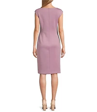 Jessica Howard Beaded Crew Neck Cap Sleeve Faux Wrap Dress