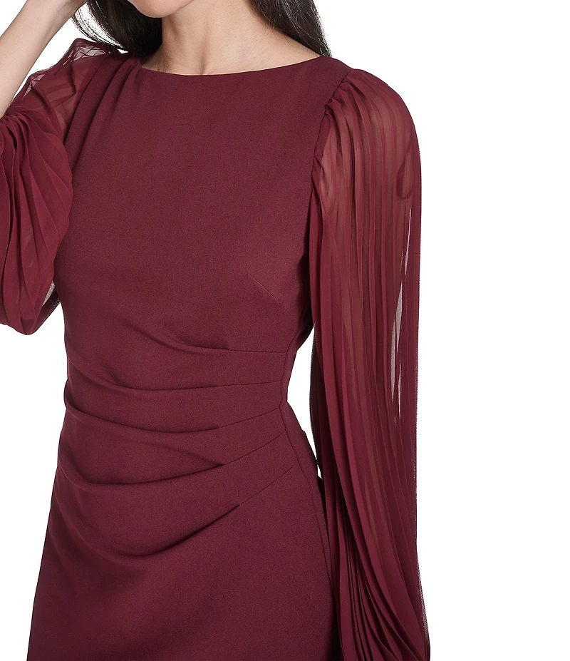 Jessica Howard Crepe Chiffon Pleated Long Sleeve Side Tuck Sheath Dress
