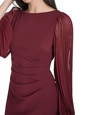 Jessica Howard Crepe Chiffon Pleated Long Sleeve Side Tuck Sheath Dress