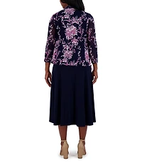 Jessica Howard Crew Neck 3/4 Sleeve Ruched Waist 2 Piece Jacket Dress