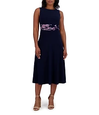 Jessica Howard Crew Neck 3/4 Sleeve Ruched Waist 2 Piece Jacket Dress