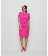 Jessica Howard Crew Neck Short Sleeve Bow Scuba Crepe Sheath Dress