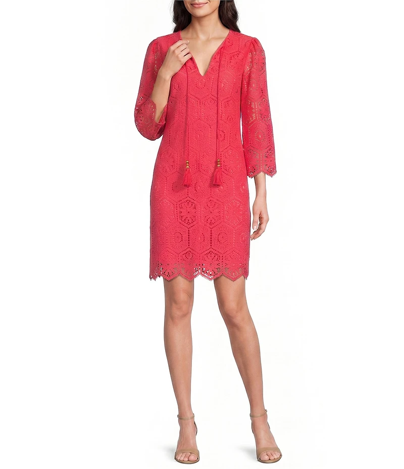 Jessica Howard Crochet Lace V-Neck Bell Sleeve Shift Dress