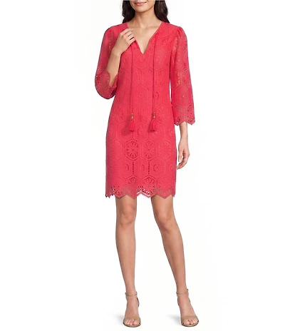 Jessica Howard Crochet Lace V-Neck Bell Sleeve Shift Dress