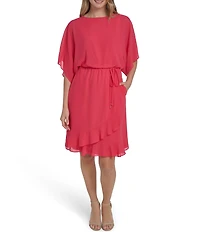 Jessica Howard Dolman Sleeve Asymmetrical Flounce Blouson Dress