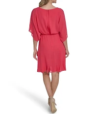 Jessica Howard Dolman Sleeve Asymmetrical Flounce Blouson Dress