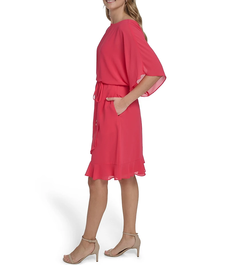 Jessica Howard Dolman Sleeve Asymmetrical Flounce Blouson Dress