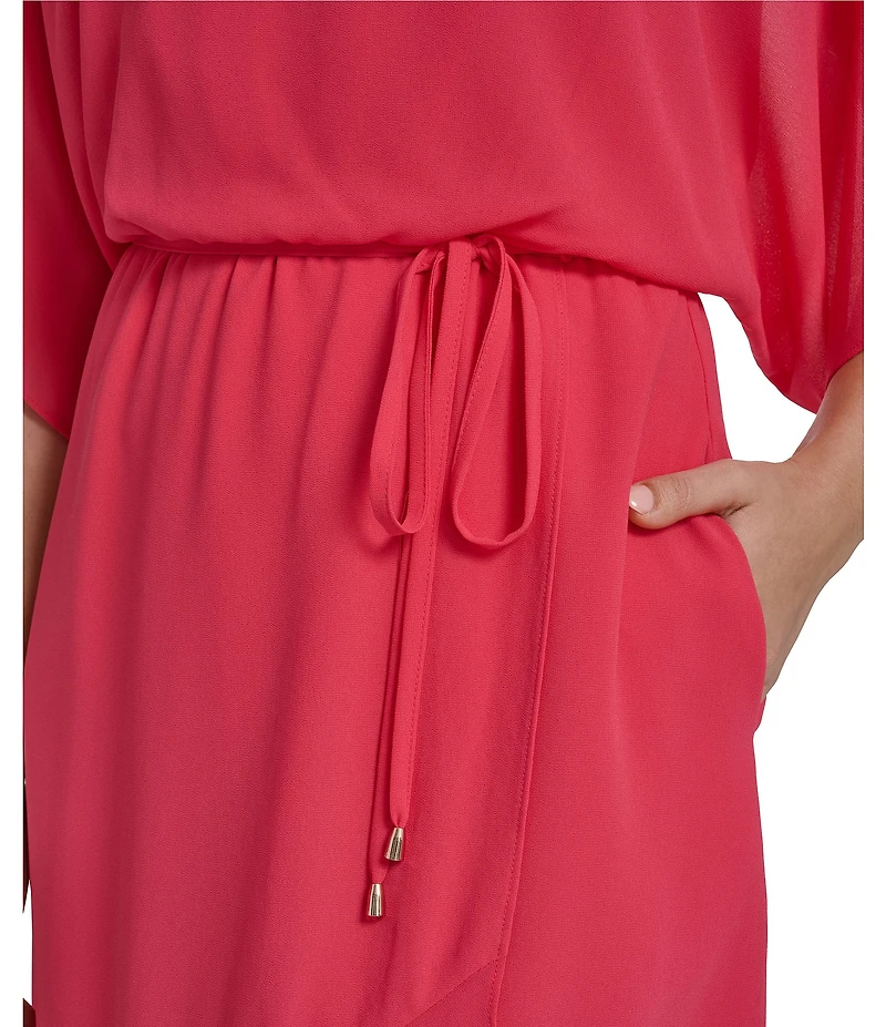 Jessica Howard Dolman Sleeve Asymmetrical Flounce Blouson Dress