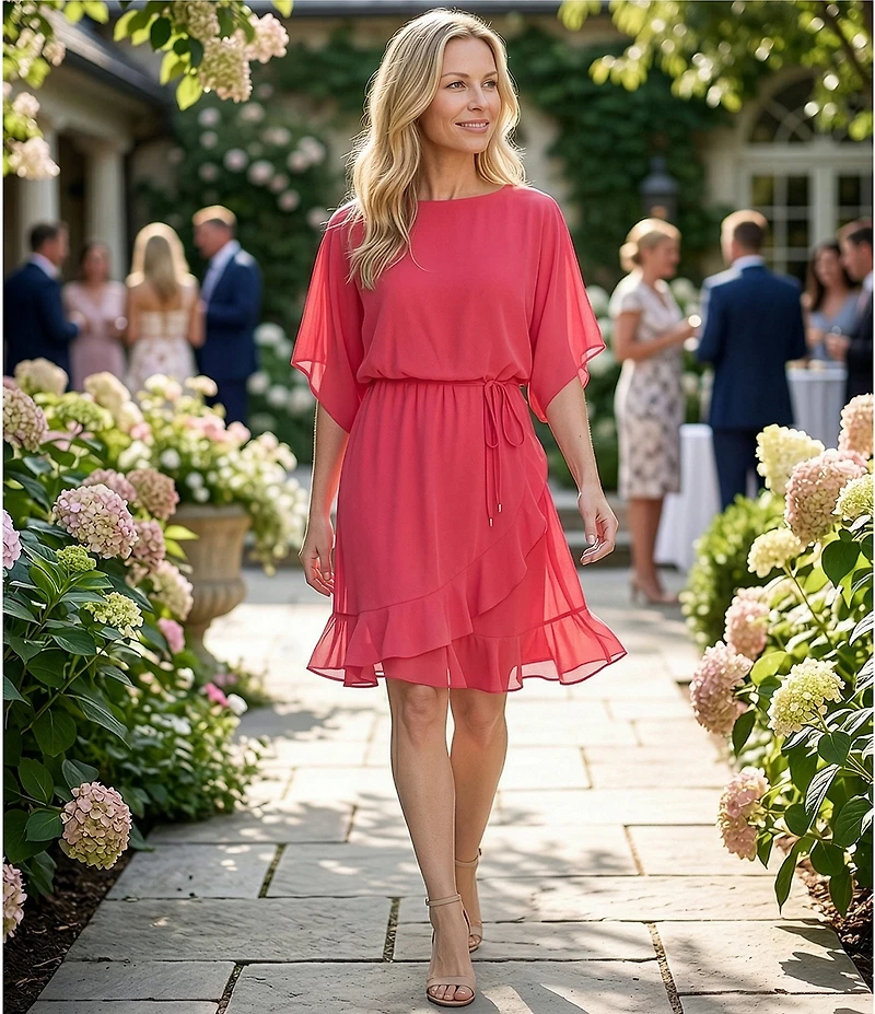 Jessica Howard Dolman Sleeve Asymmetrical Flounce Blouson Dress