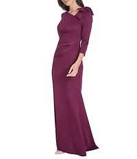 Jessica Howard 3/4 Sleeve Asymmetrical Neck Bow Shoulder Side Tuck Gown