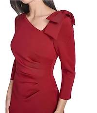 Jessica Howard 3/4 Sleeve Asymmetrical Neck Bow Shoulder Side Tuck Gown