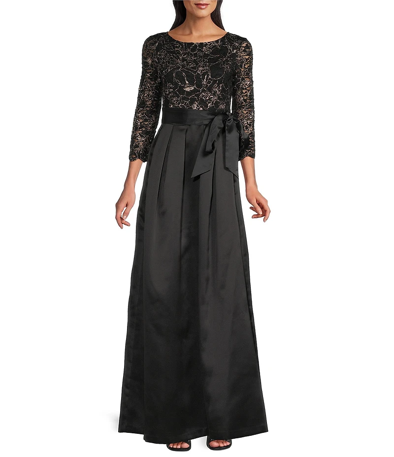 Jessica Howard Embroidered Bodice Tie Waist Gown