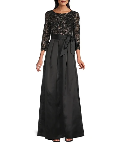 Jessica Howard Embroidered Bodice Tie Waist Gown