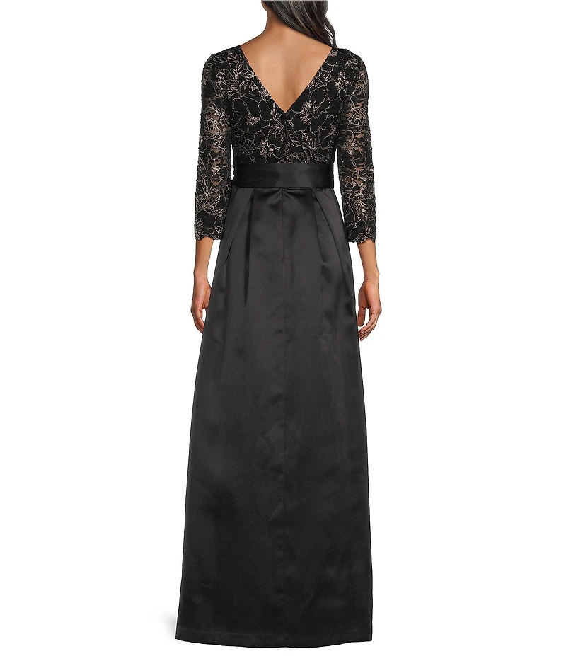 Jessica Howard Embroidered Bodice Tie Waist Gown