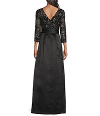 Jessica Howard Embroidered Bodice Tie Waist Gown