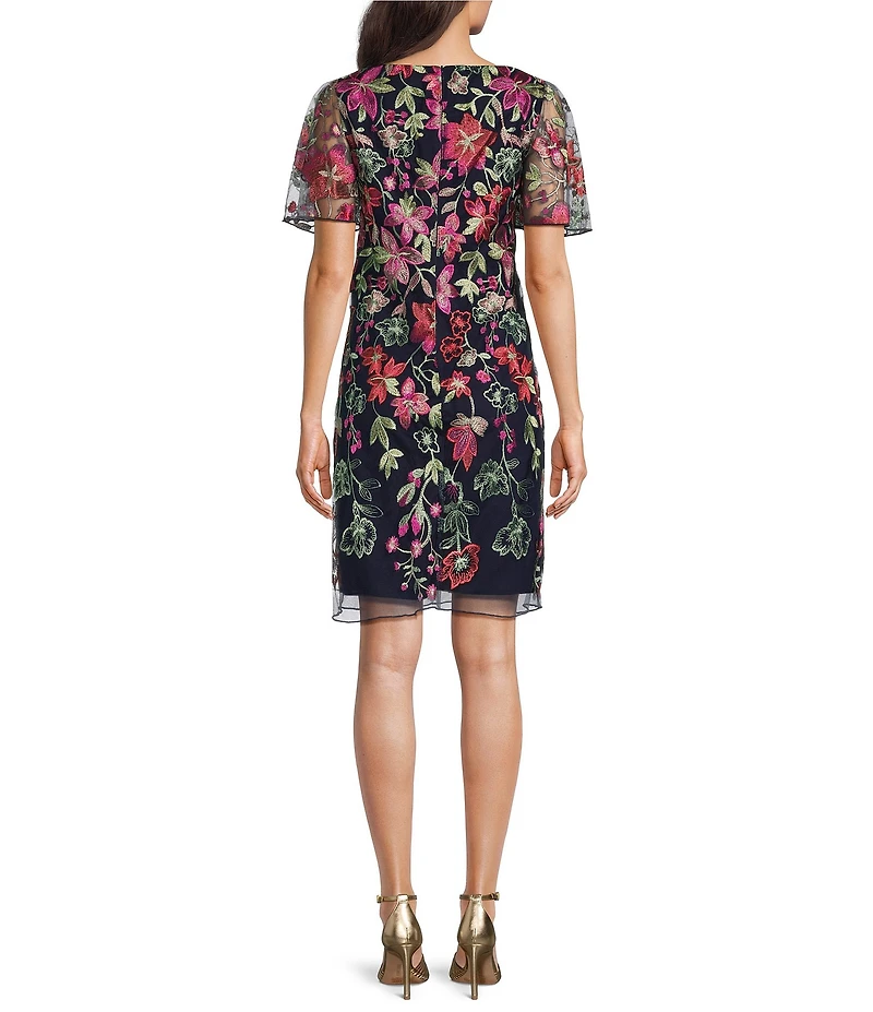 Jessica Howard Floral Embroidered Mesh Sheath Dress