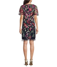 Jessica Howard Floral Embroidered Mesh Sheath Dress