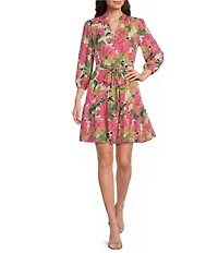 Jessica Howard Floral Print 3/4 Balloon Sleeve Tiered Dress