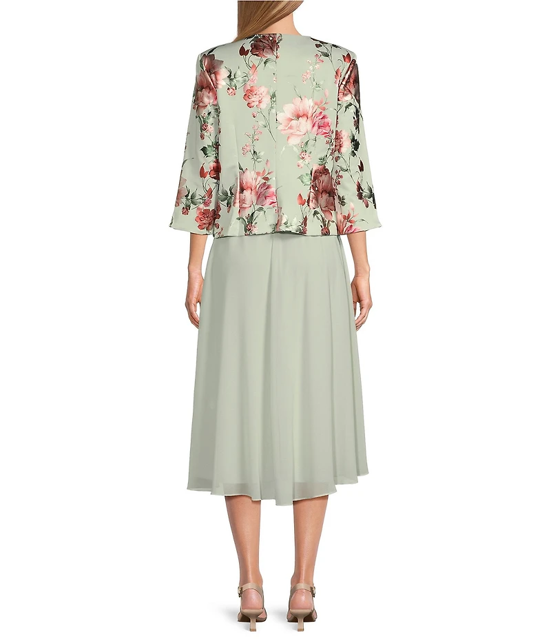Jessica Howard Floral Print Chiffon Jacket Midi Dress