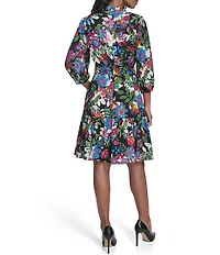 Jessica Howard Floral Print Crepe De Chine 3/4 Balloon Sleeve Fit And Flare Dress