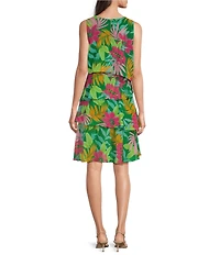 Jessica Howard Floral Print Crew Neck Sleeveless Tiered Chiffon Dress
