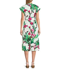 Jessica Howard Floral Print Dolman Sleeve V Neck Midi Dress