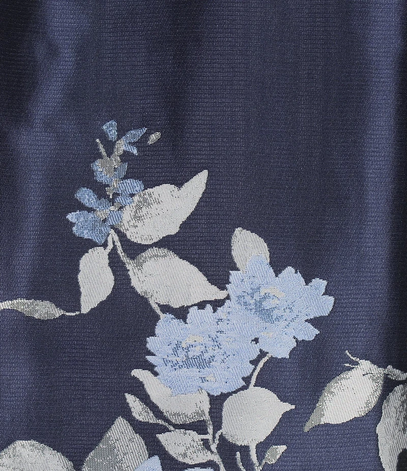 Jessica Howard Floral Print Knit Jersey Surplice Neck Long Sleeve Jacquard Belted Ball Gown