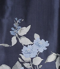 Jessica Howard Floral Print Knit Jersey Surplice Neck Long Sleeve Jacquard Belted Ball Gown