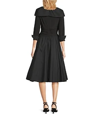 Jessica Howard Jersey Taffeta 3/4 Sleeve Portrait Collar Ruched A-Line Midi Dress