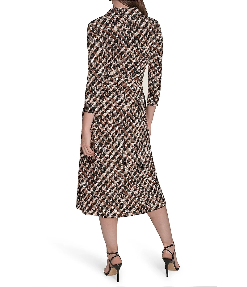 Jessica Howard Knit Jersey Printed Collared Faux Wrap Midi Dress