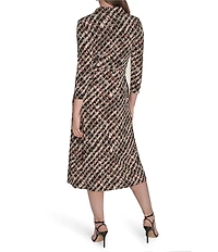 Jessica Howard Knit Jersey Printed Collared Faux Wrap Midi Dress