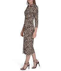 Jessica Howard Knit Jersey Printed Collared Faux Wrap Midi Dress