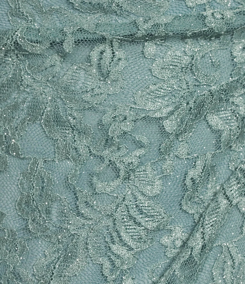 Jessica Howard Lace 3/4 Sleeve Asymmetrical Neck Bow Shoulder Side Tuck Gown