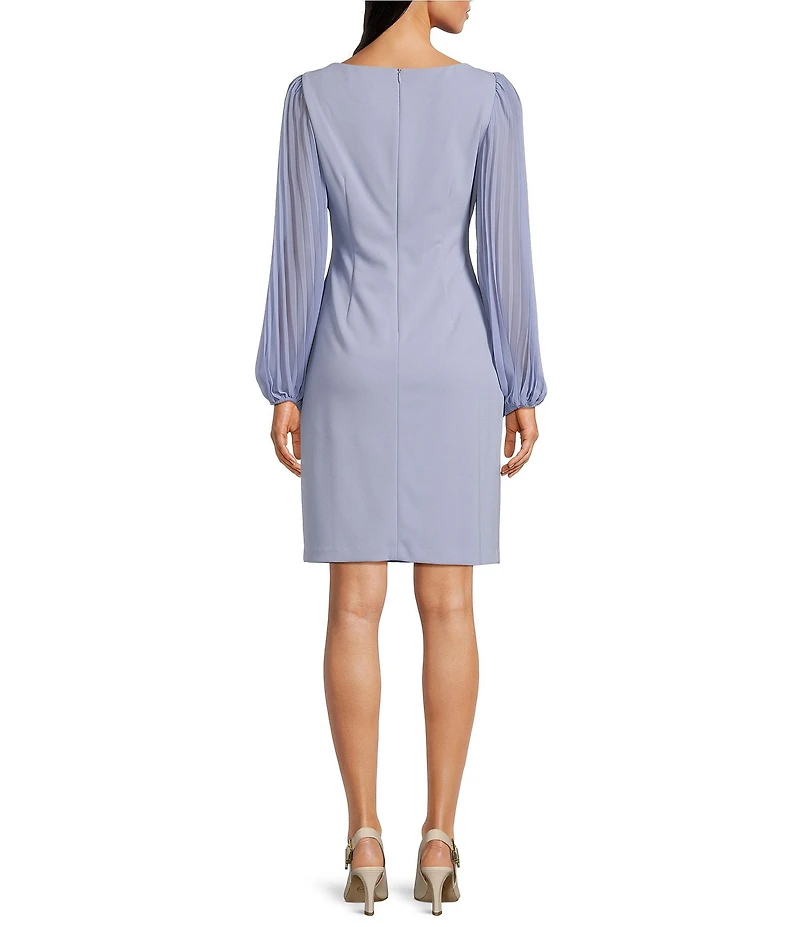 Jessica Howard Long Pleated Sleeve Boat Neck Crepe Sheath Dress