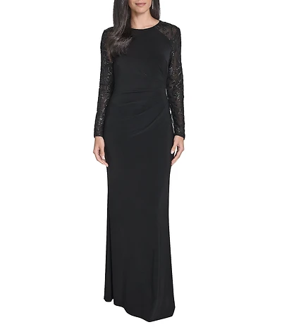 Jessica Howard Mesh Sequin Long Sleeve Gown